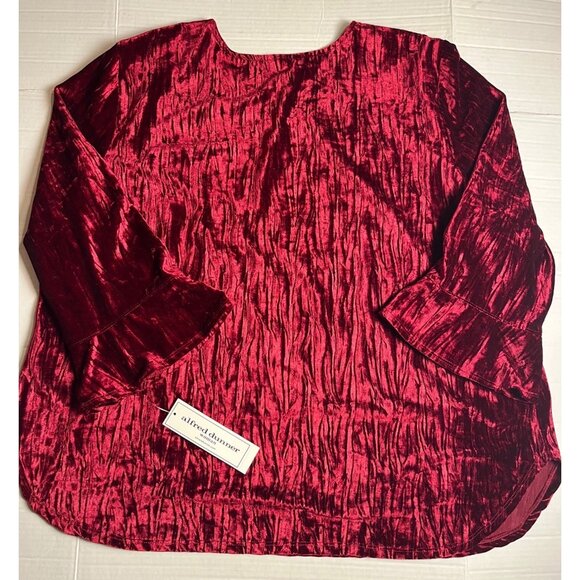 Alfred Dunner Womens Plus Runway Ready 3/4 Sleeve Crinkle Velvet Red Top Size 3X - Picture 4 of 13